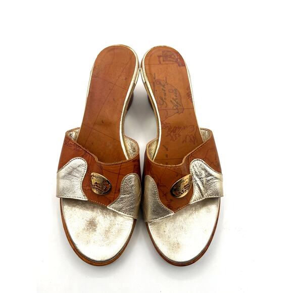 Alvero Martini 1A Sandal Wedge Gold Brown Leather Made In Italy Womans Size 8.5 - Picture 3 of 6